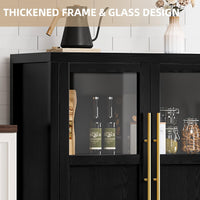 Garvee Sideboard Buffet Cabinet with 4 Glass Doors, 55" Large Buffet Cabinet with Storage, Modern Farmhouse Storage Cabinet Table for Kitchen Dining Room, Living Room, Black