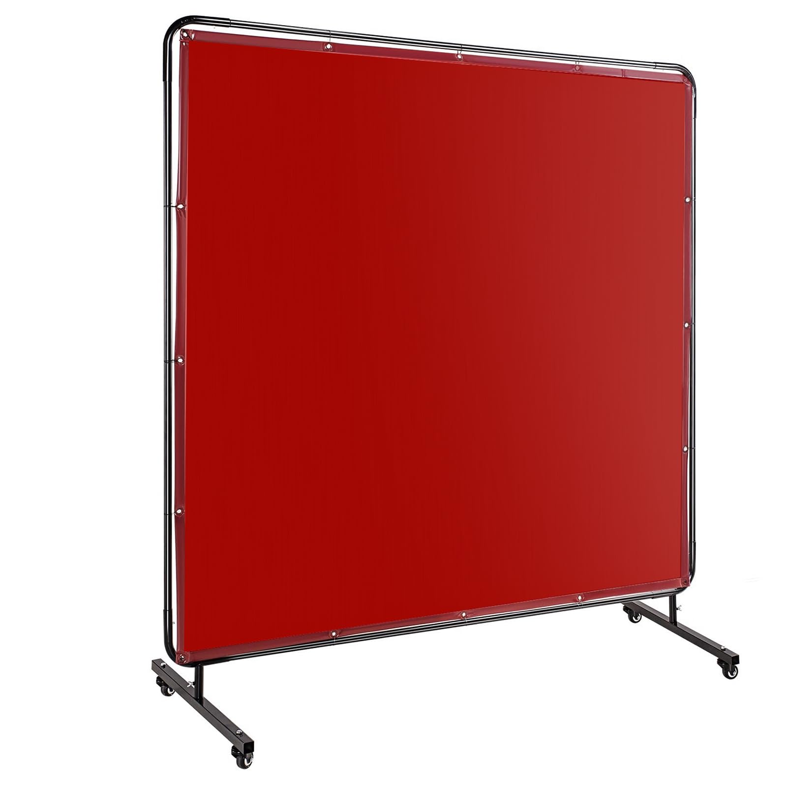 Garvee 8 X 6 FT Vinyl Welding Screen with Frame, Flame-Resistant PVC Welding Curtain with Lockable Swivel Wheels, Transparent Welding Screen Panel for Welding Safety, Red