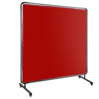 Garvee 8 X 6 FT Vinyl Welding Screen with Frame, Flame-Resistant PVC Welding Curtain with Lockable Swivel Wheels, Transparent Welding Screen Panel for Welding Safety, Red