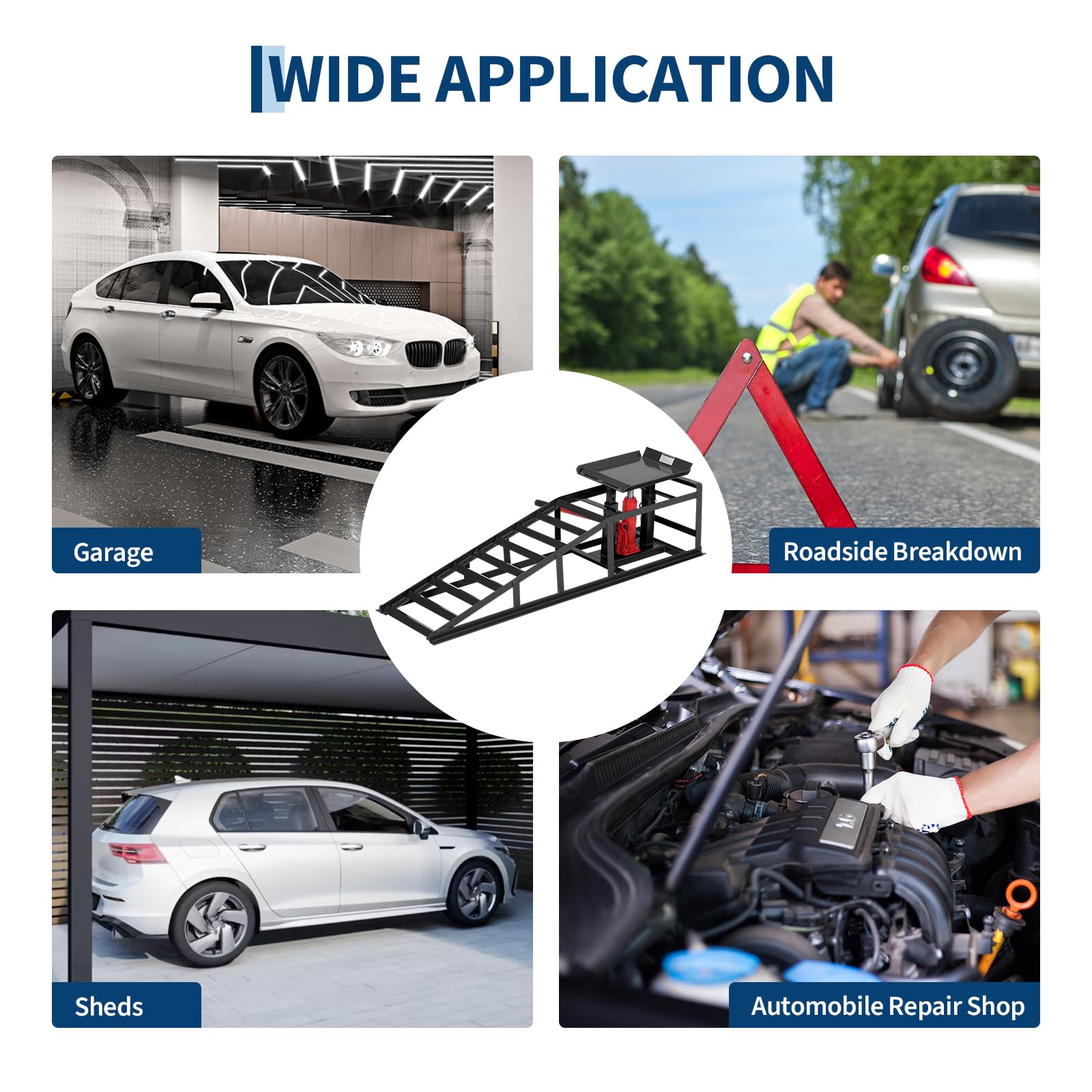 Garvee 2-Pack Hydraulic Car Ramps, 5T/11000 lbs Capacity Low-Profile Car Lift with Adjustable Height (9.4"-13.34") for Trucks, Trailers, and Auto Repair in Garage, Black