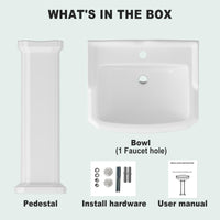 Garvee Vintage Bathroom Pedestal Sink, 19"L x 23" W Retro White Bathroom Sink With Overflow Hole, Freestanding Ceramic Sink With Single Hole
