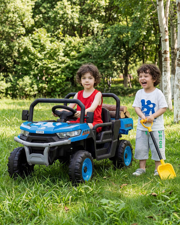 Garvee 12V Kids Ride on Dump Truck with Parent Remote Control, Single Seater Electric Farm Truck for Kids, Powered Dump Bed, Double Opening Doors, Suspension, LED Lights, MP3 & Horn,Blue
