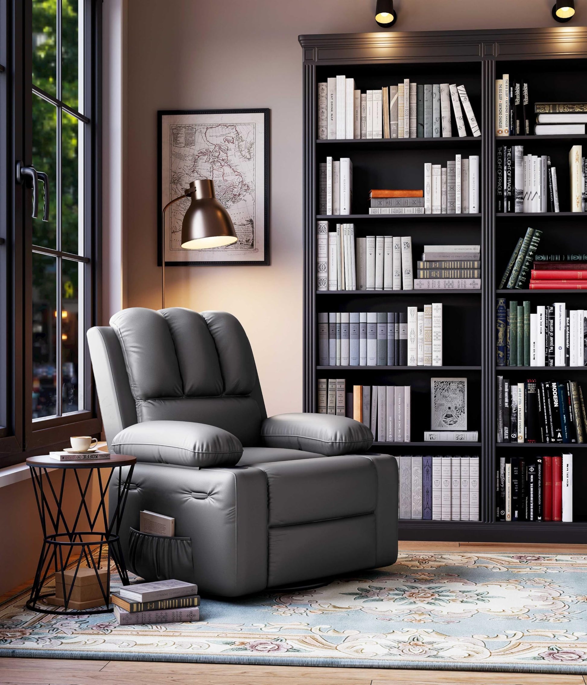 Garvee 22'' Rocker Swivel Recliner Chair, Lazy Boy Recliner for Adults, with 1.5X Sponge Filling, Side Pocket, and Cup Holder, for Living Room, Bedroom, and Nursery, Grey