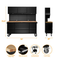 Garvee 15-Drawer Large Rolling Tool Chest, 72" x 20" Mobile Tool Storage Cabinet with 3 Up Top Cabinet & Pegboard, Wheels, Garage Tool Box Organizer with Anti-Slip Liner for Warehouse, Repair Shop