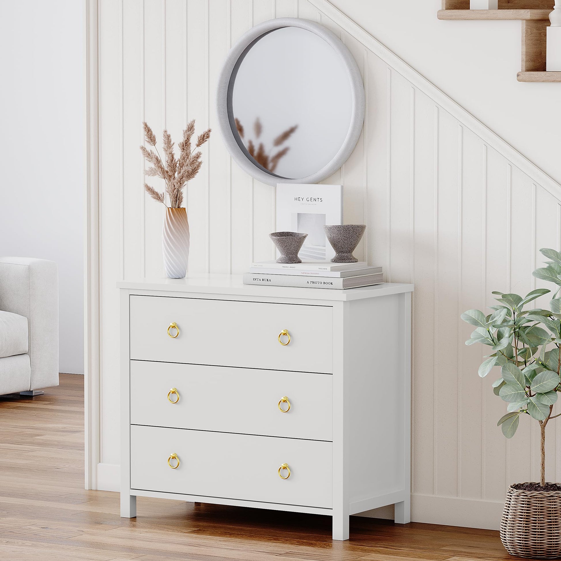Garvee 3 Dresser for Bedroom, 29" Tall Dresser, Modern Tall Drawer Dresser with Storage, Wooden Closet Dressers Chest of Drawers Freestanding for Bedroom, Nursery, Living Room, White