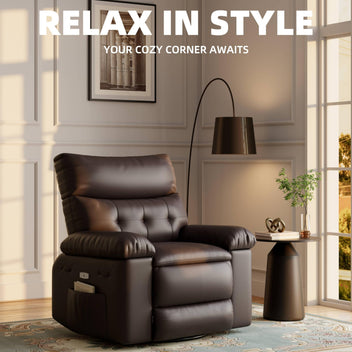 Garvee 22" Widen Rocker Swivel Recliner Chair, Lazy Boy for Adults, with Vibrating Massage and Heating, 1.5X Sponge Filling, Side Pocket, for Living Room, Bedroom, and Nursery