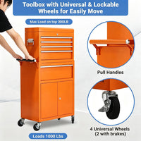 Garvee 20 Inch Heavy-Duty Tool Chest with 5 Drawers, Rolling Tool Box Cabinet on Wheels, 2-in-1 Detachable Tool Storage Organizer for Garage, Workshop, and Home Improvement, Locking Steel Tool Cart with Top Tool Box, Orange