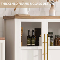 Garvee Sideboard Buffet Cabinet with 4 Glass Doors, 55" Large Buffet Cabinet with Storage, Modern Farmhouse Storage Cabinet Table for Kitchen Dining Room, Living Room , White