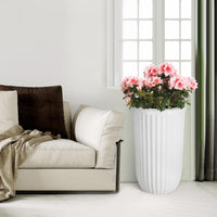 Garvee 31" Tall White Planter with Water Level Monitor, Self-Watering System & Wheels - Medium Flower Pot for Living Room, Office, Patio & Garden