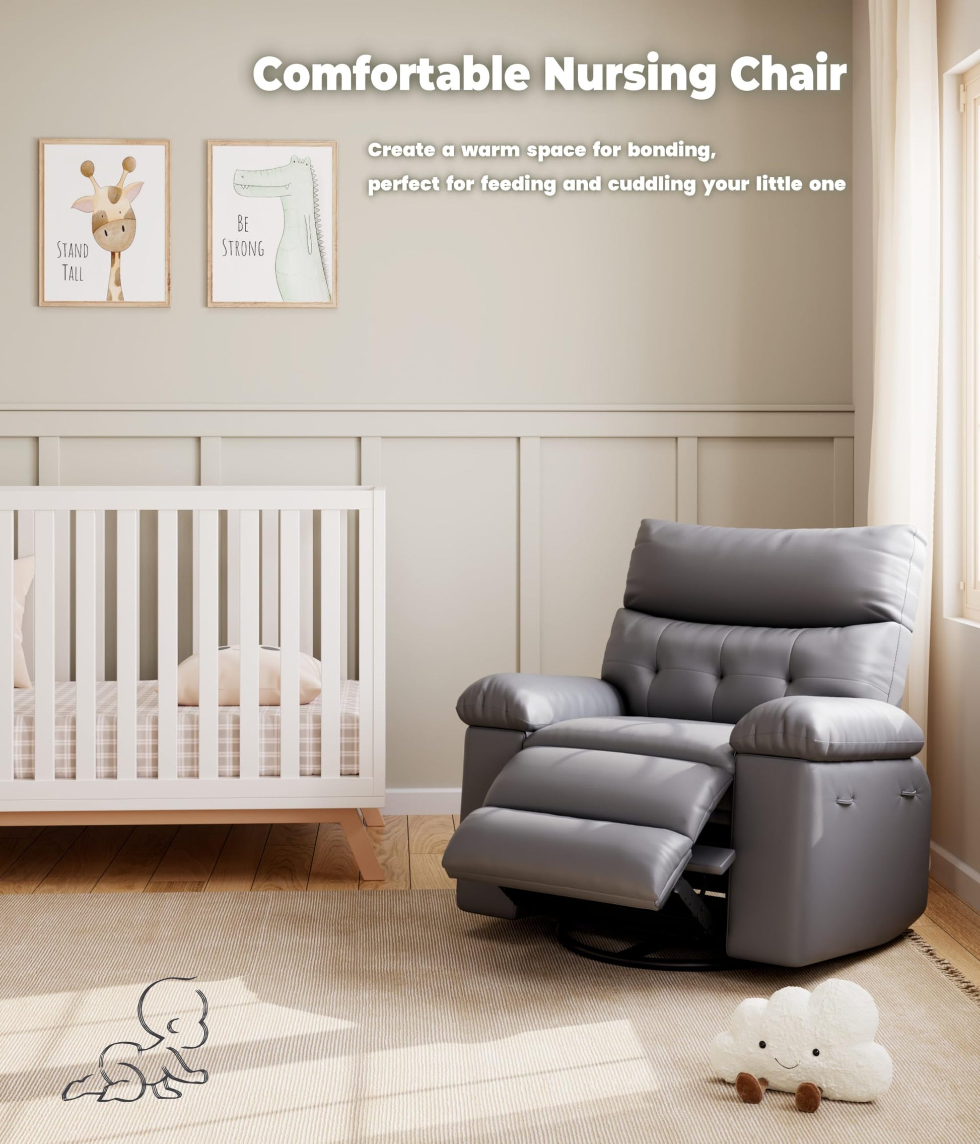 Garvee Oversized Wide Rocker Swivel Recliner Chair - PU Leather Large Manual Recliner for Adults, Ultimate Comfort Lazy Boy with 1.5X Sponge Filling and Easy Recline Mechanism for Relaxation