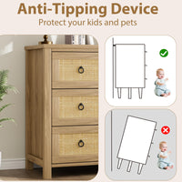 Garvee Rattan 3 Dresser for Bedroom, 29" Tall Dresser, Boho Tall Drawer Dresser with Storage, Wooden Closet Dressers Chest of Drawers Freestanding for Bedroom, Nursery, Living Room, Natural