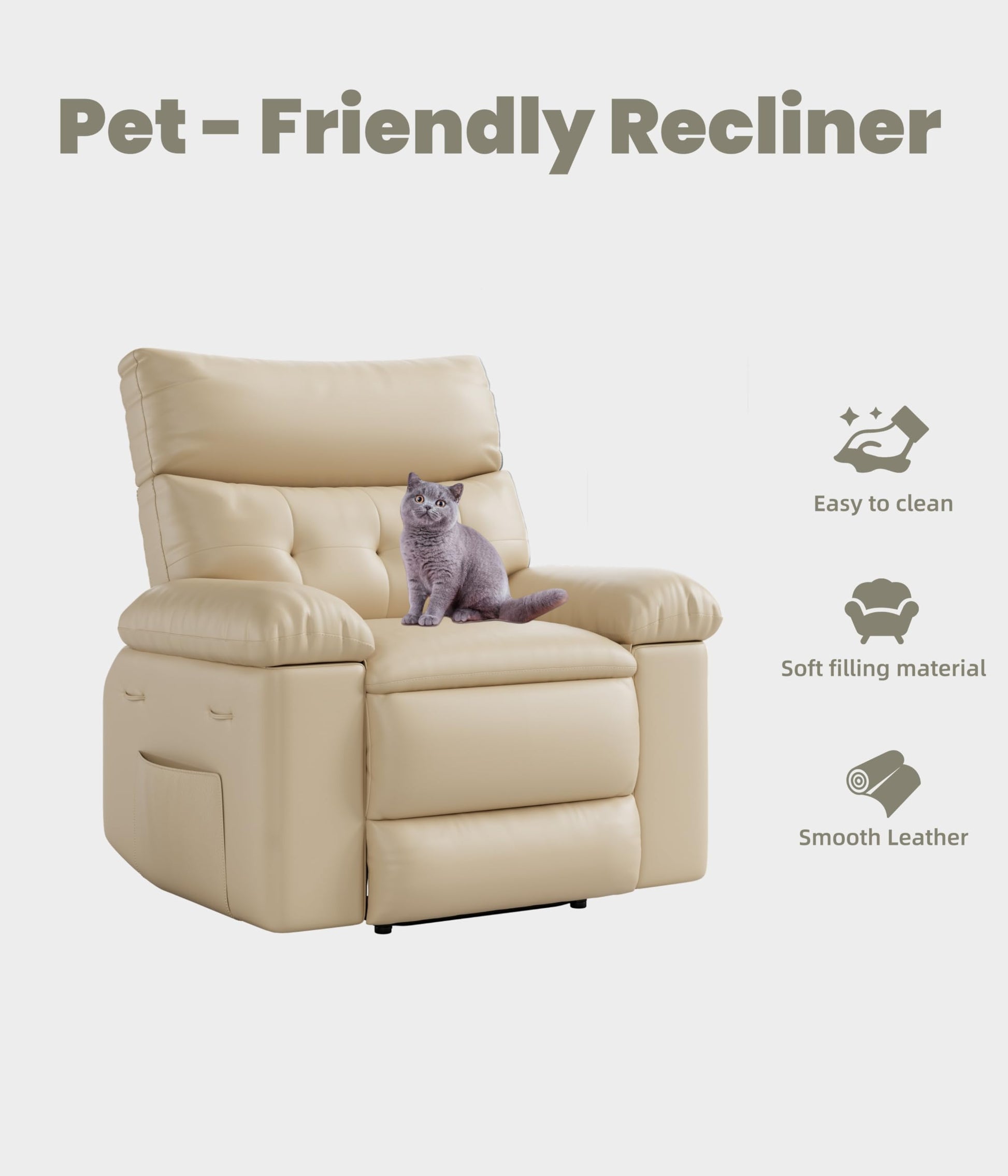 Garvee Oversized Wide Rocker Swivel Recliner Chair - PU Leather Large Manual Recliner for Adults, Ultimate Comfort Lazy Boy with 1.5X Sponge Filling and Easy Recline Mechanism for Relaxation