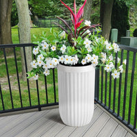 Garvee 23 Inch Tall Planters Set of 2, Self Watering Pots with a Water Level Monitor and Hidden Wheels, Ideal for Living Room, Bedroom, Office, Patio, Porch, Garden, Commercial Places, White