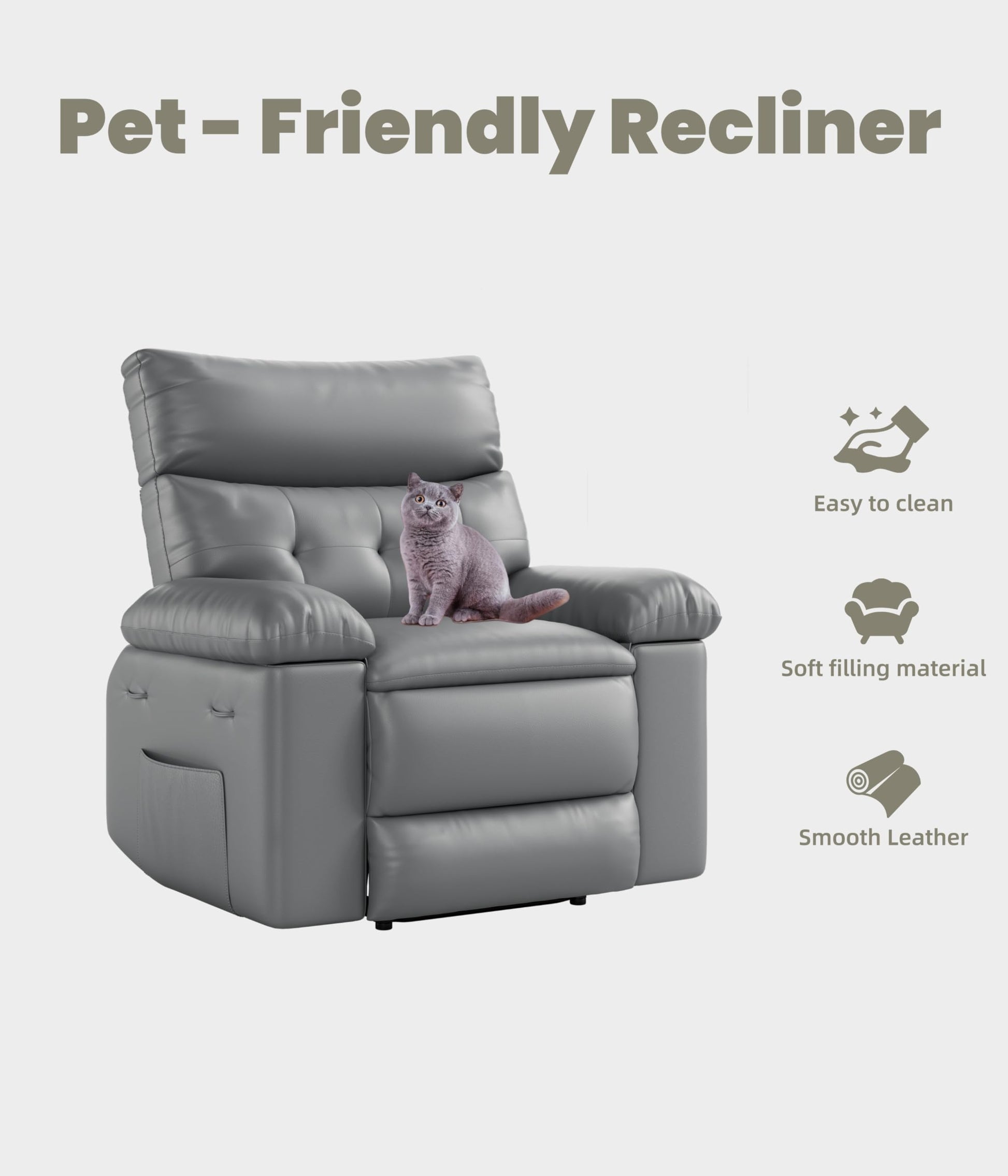 Garvee Oversized Wide Rocker Swivel Recliner Chair - PU Leather Large Manual Recliner for Adults, Ultimate Comfort Lazy Boy with 1.5X Sponge Filling and Easy Recline Mechanism for Relaxation