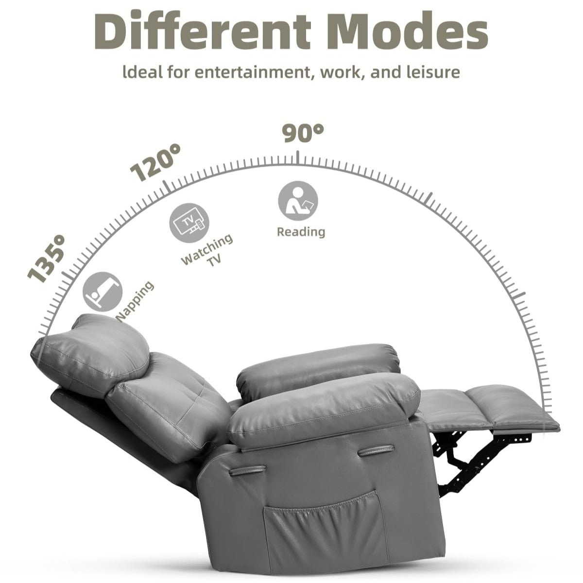 Garvee Oversized Recliner Chairs with Heat and Massage - 360° Swivel Lazy Boy Recliner Chair for Adults- Manual Rocking Chair with Cup Holder for Living Rooms, Bedrooms, and Nurseries - Grey