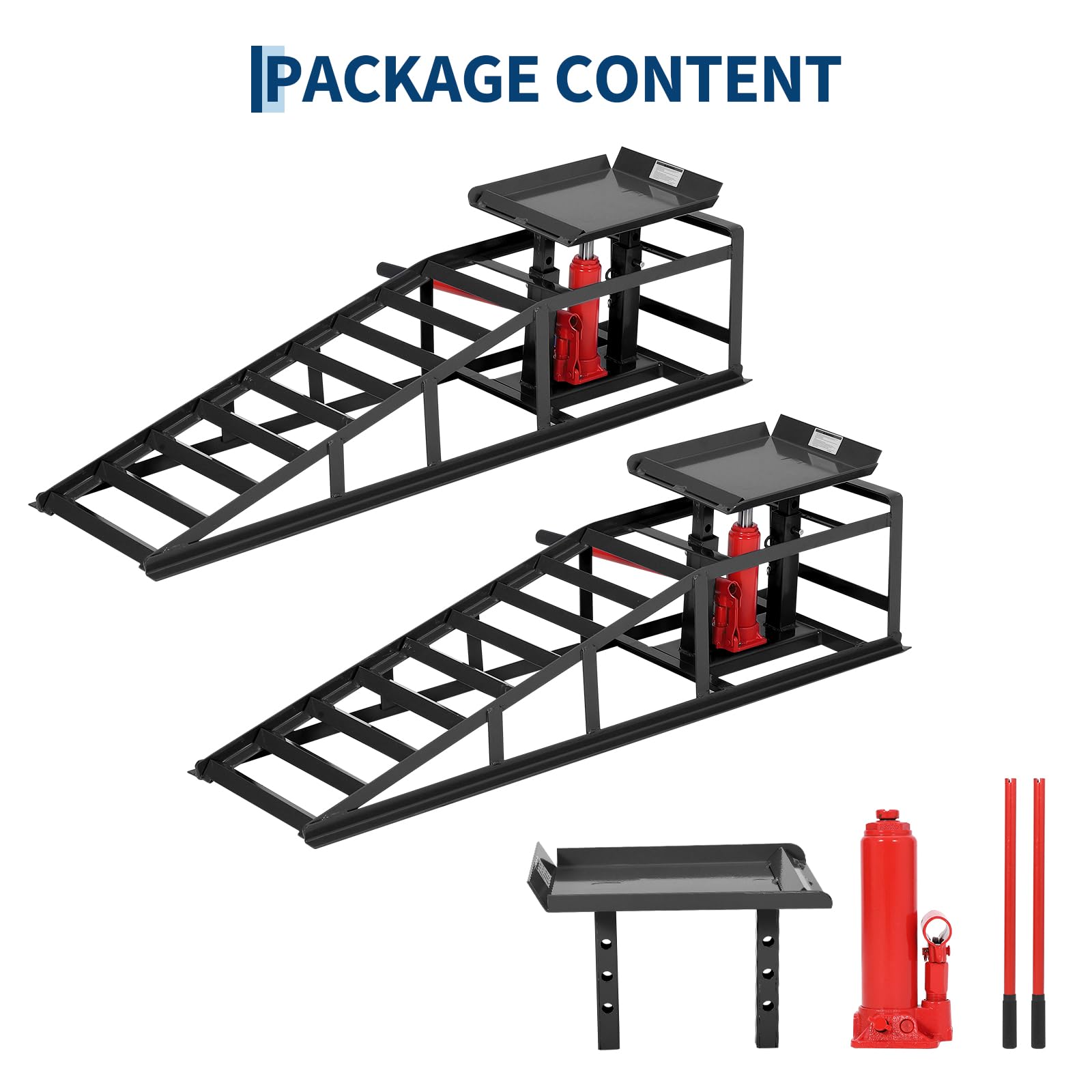 Garvee 2-Pack Hydraulic Car Ramps, 5T/11000 lbs Capacity Low-Profile Car Lift with Adjustable Height (9.4"-13.34") for Trucks, Trailers, and Auto Repair in Garage, Black