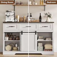 Garvee 6 Drawer Dresser, 47 Inch Farmhouse Chest of Drawer with 2 Sliding Barn Doors, Rustic Wooden Storage Cabinet with Adjustable Shelves for Bedroom Living Room Dining Room