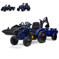 Garvee Ride P Series 3-in-1 Ride-On Tractor, 24V Electric, Excavator & Bulldozer, Remote Control, LED, Music, USB/Bluetooth max 66 lbs - Bright-blue