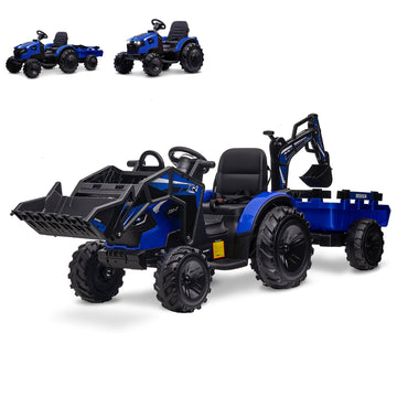 Garvee Ride P Series 3-in-1 Ride-On Tractor, 24V Electric, Excavator & Bulldozer, Remote Control, LED, Music, USB/Bluetooth max 66 lbs - Bright-blue