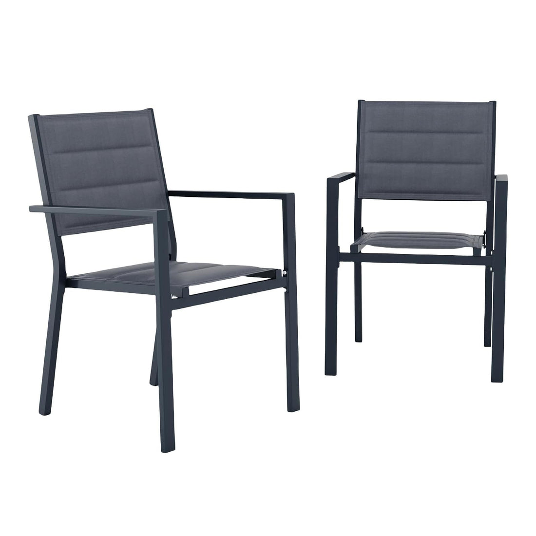 Garvee Patio Stackable Chairs Set of 2, Outdoor Aluminum Stacking Dining Chairs with Textilene Fabric for Outdoor, Patio, Deck, Backyard,Grey