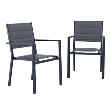 Garvee Patio Stackable Chairs Set of 2, Outdoor Aluminum Stacking Dining Chairs with Textilene Fabric for Outdoor, Patio, Deck, Backyard,Grey