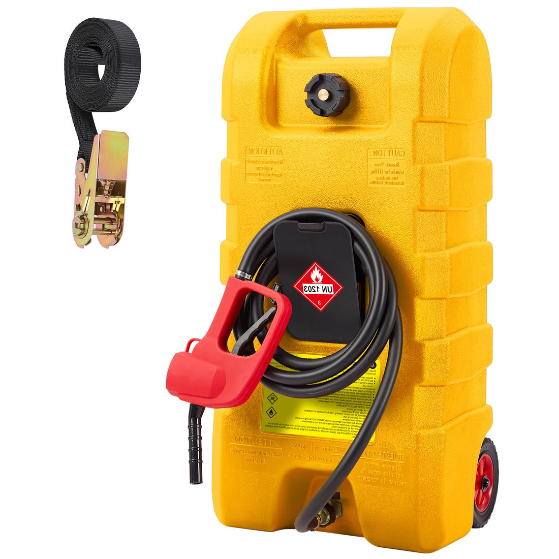 Garvee 15 Gallon Portable Fuel Caddy, 10-ft hose, siphon pump, 7.5 L/min manual nozzle, diesel/gasoline tank - Yellow