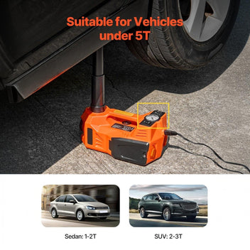 Garvee 5-Ton Electric Hydraulic Car Jack, Portable Vehicle Lift with Built-in Tire Inflator Pump & LED Light for Sedan, SUV, MPV, and Truck - Lifting Range 155-450mm, Ideal for Urgent Tire Changes & Repairs