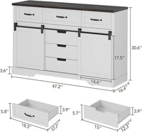 Garvee 6 Drawer Dresser, 47 Inch Farmhouse Chest of Drawer with 2 Sliding Barn Doors, Rustic Wooden Storage Cabinet with Adjustable Shelves for Bedroom Living Room Dining Room