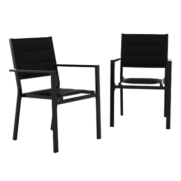 Garvee Patio Stackable Chairs Set of 2, Outdoor Aluminum Stacking Dining Chairs with Textilene Fabric for Outdoor, Patio, Deck, Backyard,Black
