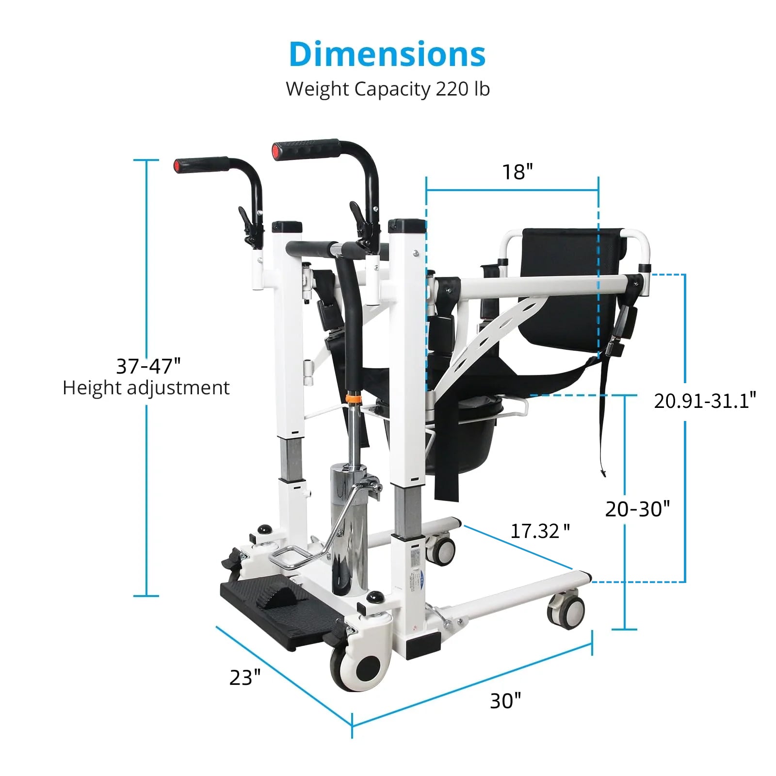 foot pedal lift hydraulic adjustable patient transfer chair Garvee Hydraulic Patient Transfer Lift Chair with Backrest and Commode, Adjustable Seat Height, Shower Chair, Elderly Lift-Assisted Bedside Toilet