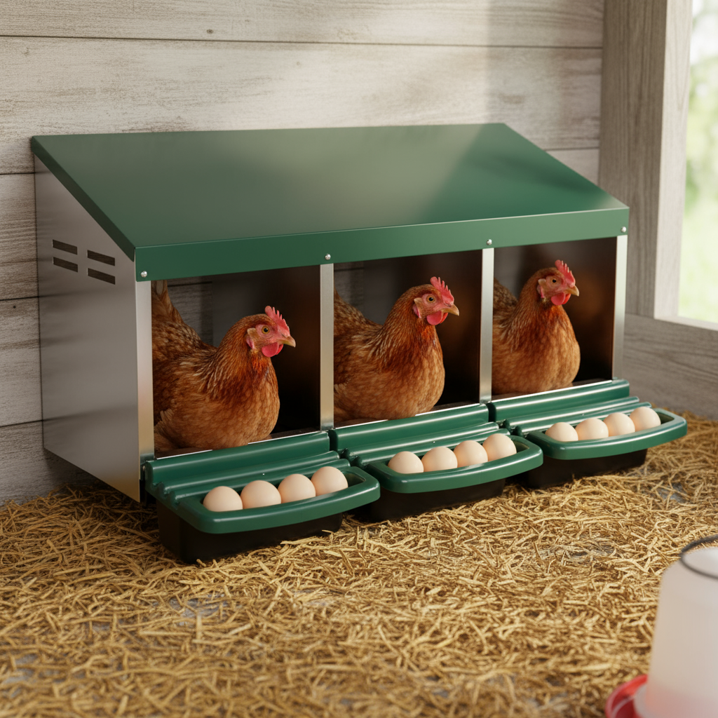 Garvee Chicken Nesting Box 3-Compartment Metal Rollout Egg Collection Galvanized Steel Durable Ventilated Easy Setup for Chicken Coop