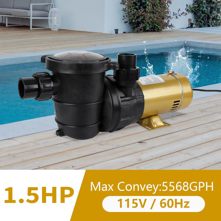 Garvee 1.5HP Swimming Pool Pump Single Speed In/Above Ground Water Pump,115V 5568GPH & High Flow, Powerful Primming Swimming Pool Pumps with Filter Basket, Low Noise for Family