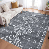 Garvee Large Area Rugs 9x12 Washable Farmhouse Geometric Living Room Rugs Low-Pile Stain Resistant Floor Carpet Non-Slip Diamond Tribal Carpet Ultra Soft Accent Rugs for Nursery, Grey - Gray