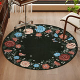Garvee Floral Washable Round Rugs 4ft Non-Slip Soft Circle Rug Ultra-Thin Small Circle Carpet Non-Shedding Modern Circular Rugs for Entryway Kitchen Bedroom Nursery Bathroom, Black - Black