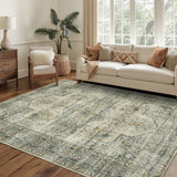 Garvee 9'x12' Area Rugs Vintage Floral Distressed Rug ,Non-Slip Low Pile Distressed Indoor Carpet Soft Rug for Living Room Bedroom - Light Brown