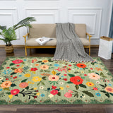 Garvee Green Floral Area Rug for Living Room, 5x7 Machine Washable Large Rugs, 5x7 Non Slip Vintage Low Pile Soft Carpet for Home Bedroom Dining Room Farmhouse - Green