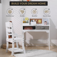Garvee Kids Study Desk and Chair Set, Wood Writing Table with Storage Bins, Kids Study Desk with Bookshelf, Bulletin Board, Computer Desk for Boys Girls