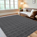 Garvee Modern Area Rug 5x7 Washable Braided Print Throw Rug with Non-Slip Backing, Stain-Resistant Contemporary Floor Cover, Soft Low Pile Accent Carpet for Bedroom, Living Room, Black - Black