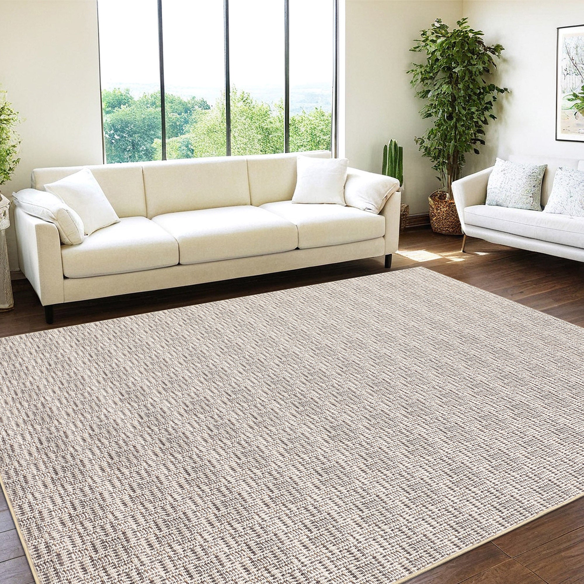 GARVEE Large Modern Area Rug 9x12 Braided Print Pearl Velvet Beige Grey ...