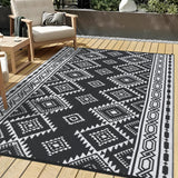 Garvee Outdoor Black & White 8x10 Plastic Straw Rug, Modern Area Rug, Large Floor Mat for Outdoors, RV, Patio, Backyard, Deck, Picnic, Beach, Trailer, Camping, Porch, Balcony - Black & White