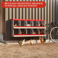 Garvee Metal Chicken Nesting Box with 10 Compartments, Heavy-Duty Galvanized Steel, Egg Roll-Away System, Ventilated Design, Wall-Mountable, Red, for Poultry Coops