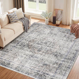 Garvee Large Vintage Area Rug 9 x 12 Oriental Distressed Living Room Rug with Non-Slip Backing, Soft Low Pile Indoor Mat, Washable Traditional Floor Cover for Dining Room, Office - Moss Gray
