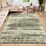 Garvee Washable Rug 8x10 Vintage Large Area Rug for Living Room Non Slip Backing Farmhouse Carpet Foldable Low Pile Soft Floor Cover Stain Resistant Indoor Distressed Rug for Home Office, Brown - Brown