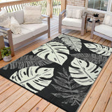 Garvee Outdoor Black & Beige 9x18 Rug, Waterproof Reversible Mat Palm Leaves Camping Rugs Indoor Outdoor Rugs Carpet Large Area Rug Plastic Straw Rug for Patio Deck Balcony Pool RV Camping - Black & Beige