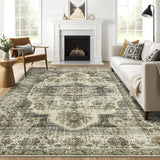 Garvee 8'x10' Area Rugs Vintage Floral Distressed Rug ,Non-Slip Low Pile Distressed Indoor Carpet Soft Rug for Living Room Bedroom - Dark Brown