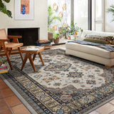 Garvee Large Area Rug 10x13 Washable Traditional Living Room Rug Foldable Medallion Bordered Non Slip Carpet, Lightweight Stain Resistant Floor Cover for Bedroom, Playroom, Beige - Beige