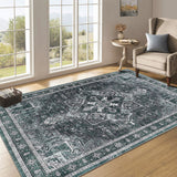 Garvee Living Room Machine Washable Non Slip Low Pile Lightweight Chenille Print Rug Vintage Retro Rugs for Bedroom Dining Room Home Office - Green
