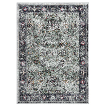 Garvee Persian Green 2x6 Living Room Washable Non Slip Vintage Retro Rugs Low Pile Chenille Print Rug for Bedroom Dining Room Home Office