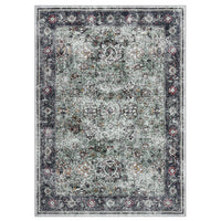 Garvee Persian Green 2x6 Living Room Washable Non Slip Vintage Retro Rugs Low Pile Chenille Print Rug for Bedroom Dining Room Home Office