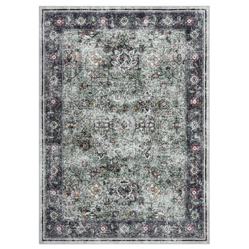 Garvee Persian Green 2x6 Living Room Washable Non Slip Vintage Retro Rugs Low Pile Chenille Print Rug for Bedroom Dining Room Home Office